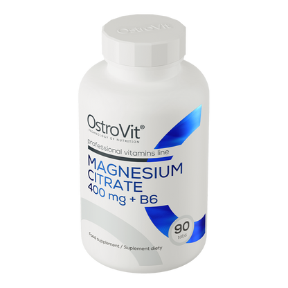 OstroVit Magnesium Citrate 400 mg + B6 kosttilskudd med 90 tabletter for bedre helse og vitaminboost.