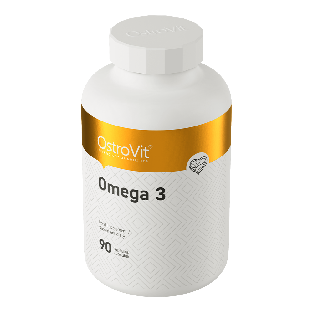 OstroVit Omega 3 kapsler 90 stk, høyrenset fiskeolje for immunhelse og lipidprofil, glutenfri og GMO-fri.